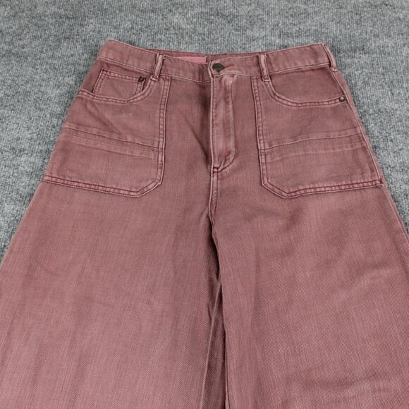 Pilcro Jeans Womens 28 Pink Wide Leg High Rise Utility Patch Pocket Denim Boho - Picture 2 of 13